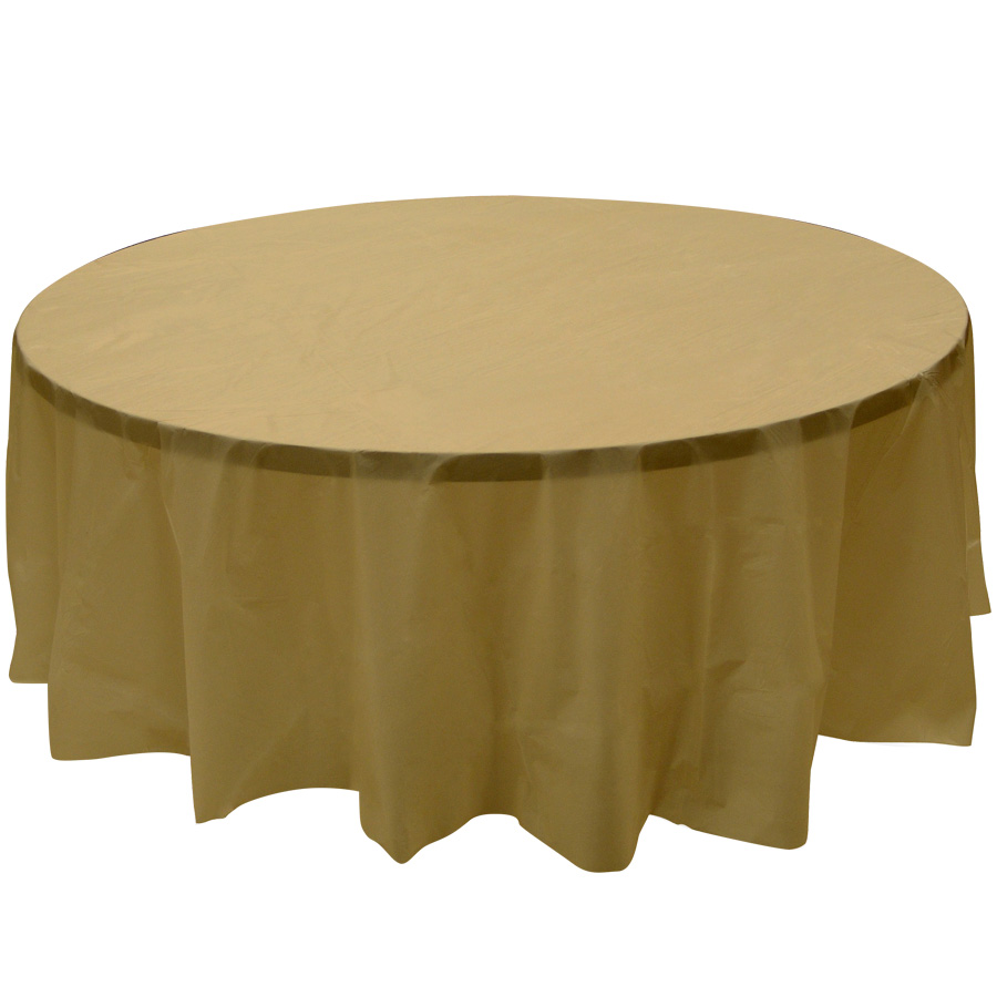 Plastic Round Table Covers - Gold 84"