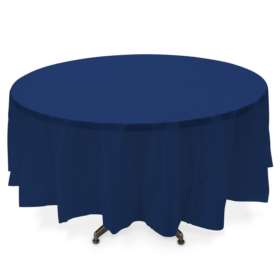 Plastic Round Table Covers - Navy Blue 84"