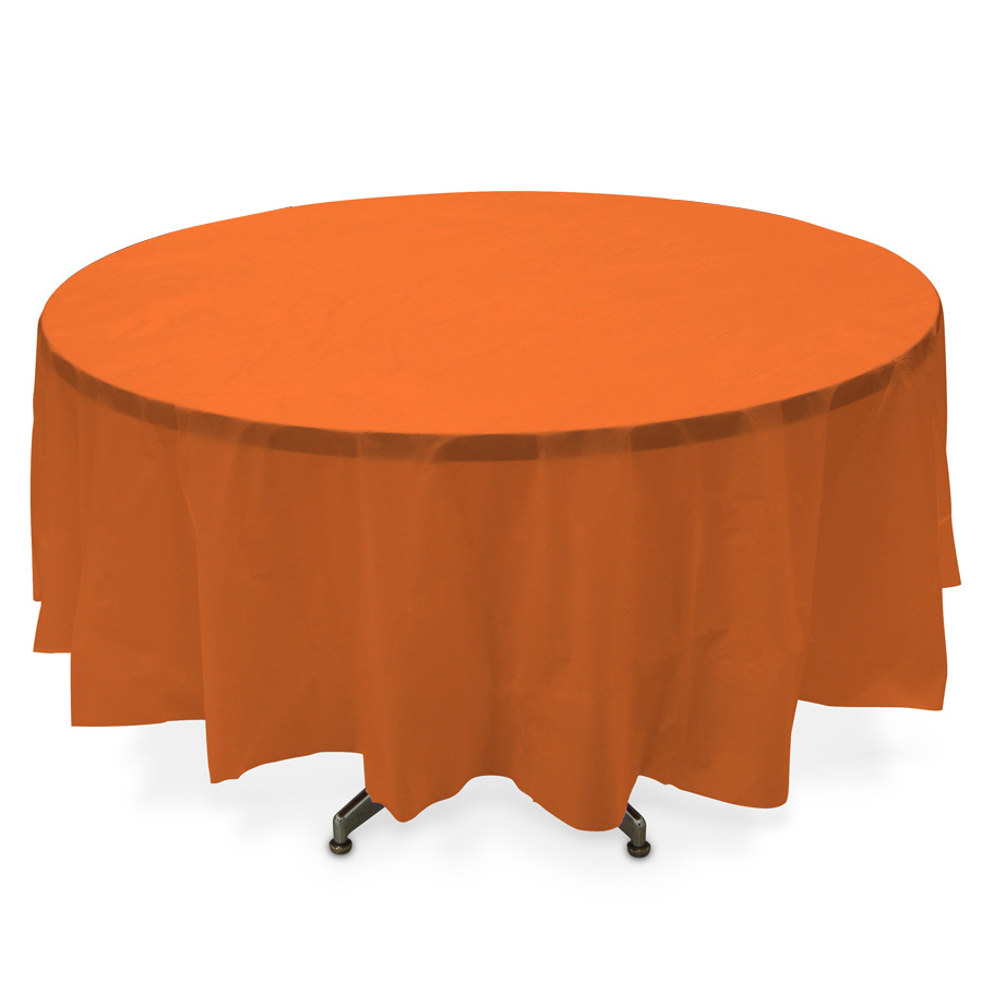 Plastic Round Table Covers - Orange 84"