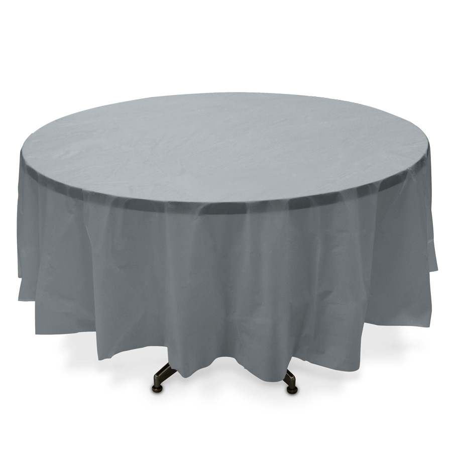 Plastic Round Table Covers - Silver 84"