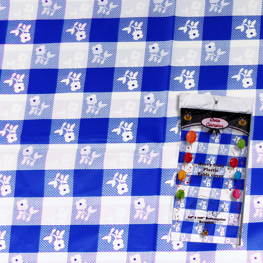Plastic Rectangle Table Covers - Gingham Blue  54" x 108"