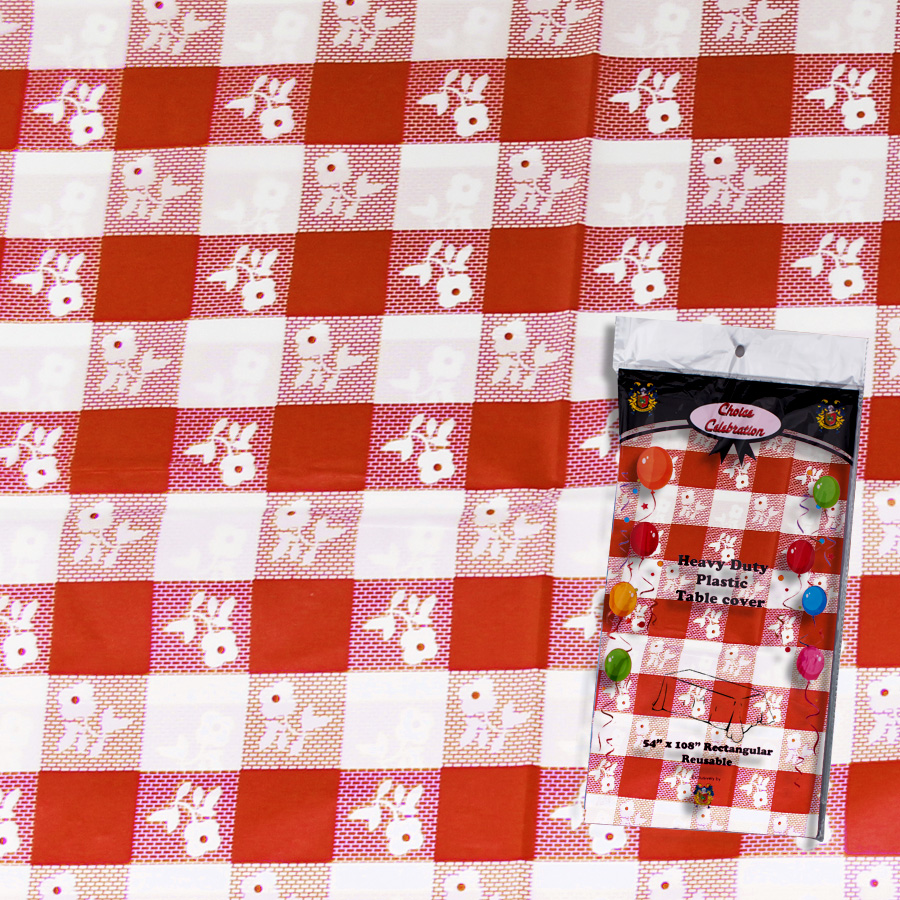 Plastic Rectangle Table Covers - Gingham Red  54" x 108"