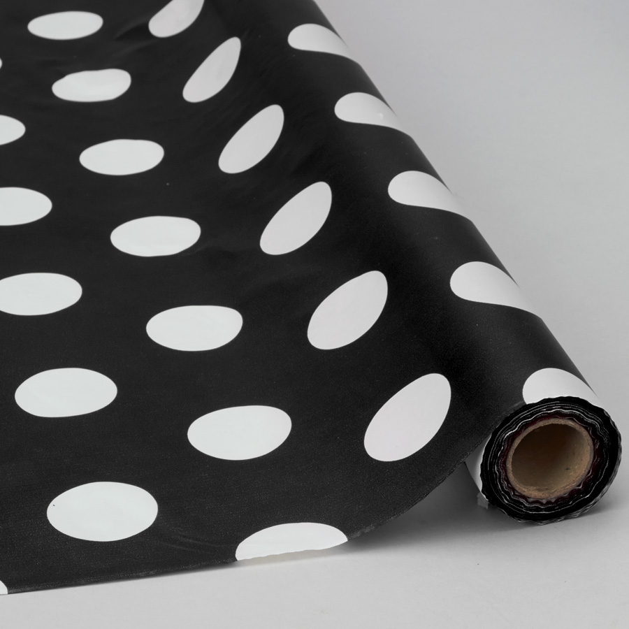 Plastic Table Roll - Polka Dot Black 40" x 100`