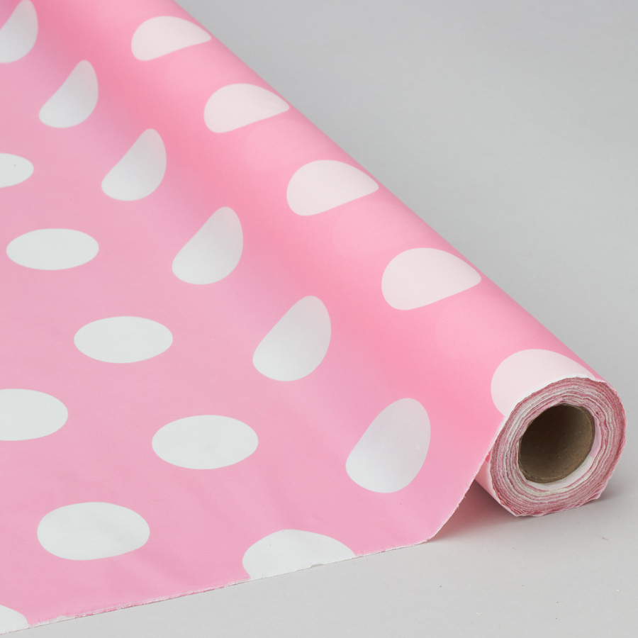Plastic Table Roll - Polka Dot Pink 40" x 100`