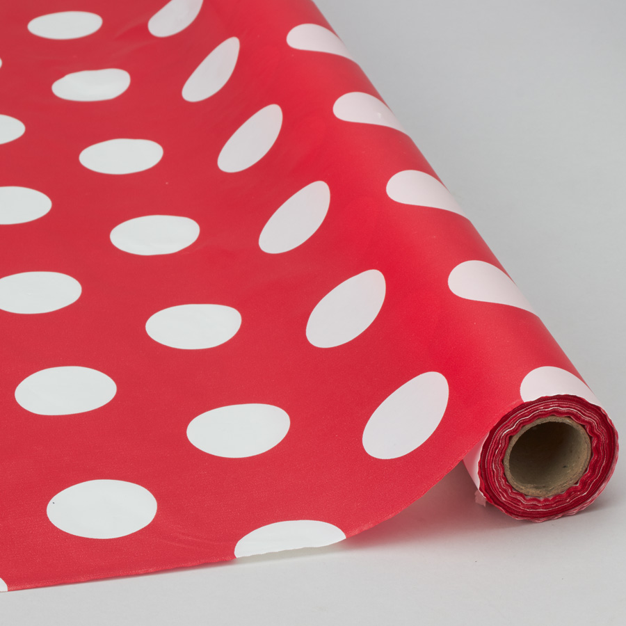 Plastic Table Roll - Polka Dot Red 40" x 100`