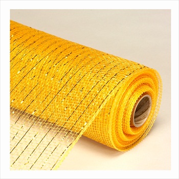 Decorative Poly Mesh Roll with Gold Metallic Stripes -Gold