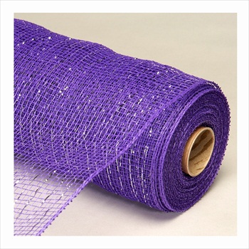 Decorative Poly Mesh Roll with Silver Metallic Stripes -Purple