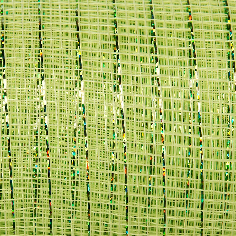 Decorative Poly Mesh Roll with Matching Metallic Stripes - Apple Green