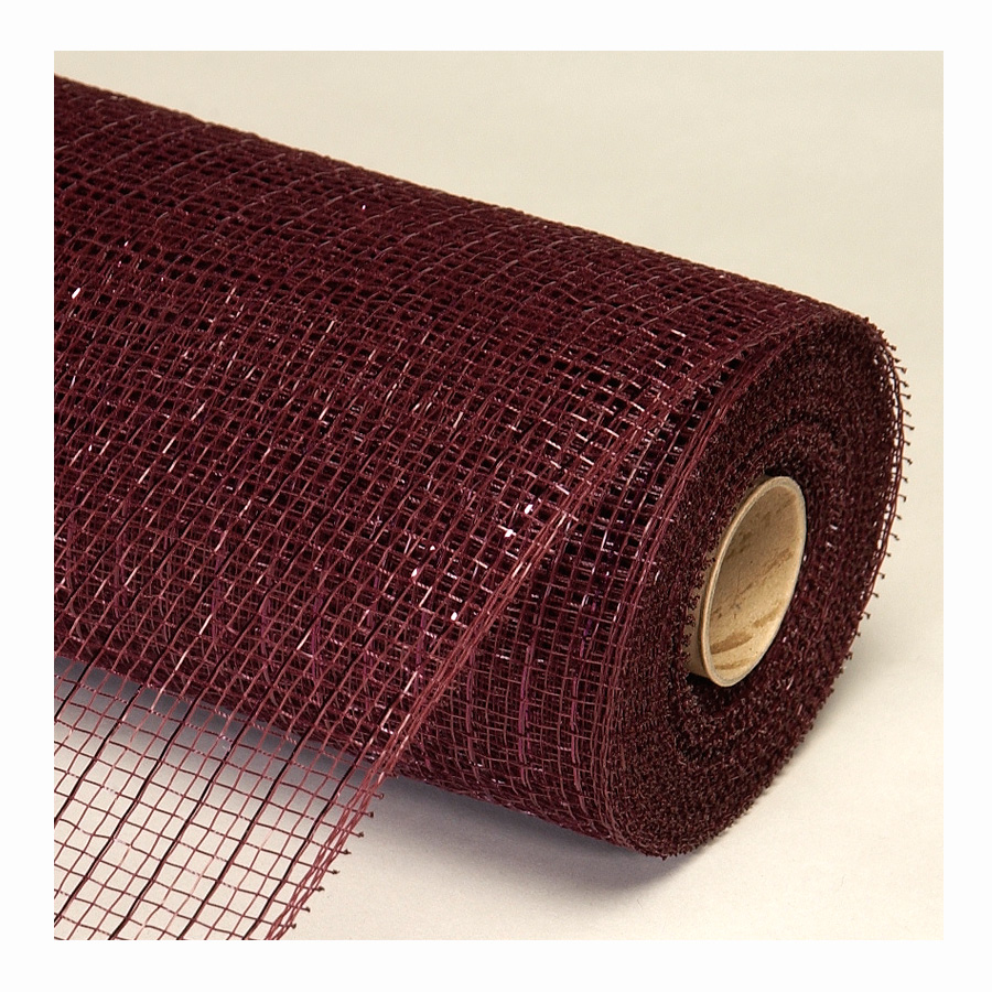 Decorative Poly Mesh Roll with Matching Metallic Stripes - Burgundy