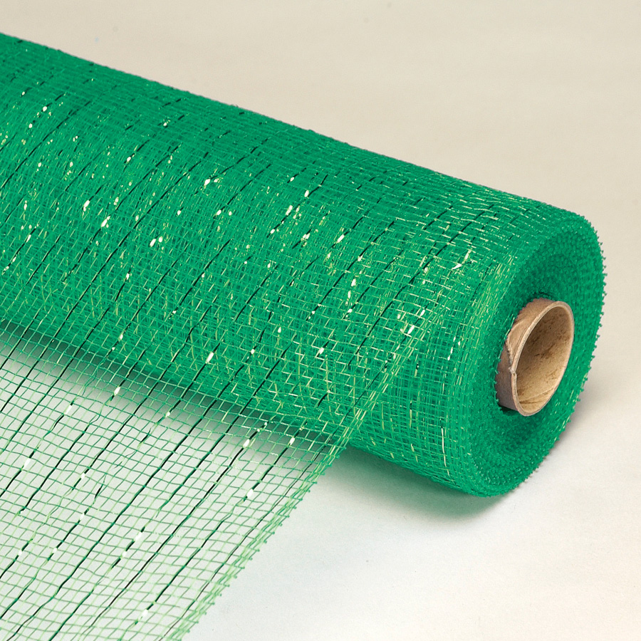Decorative Poly Mesh Roll with Matching Metallic Stripes - Green