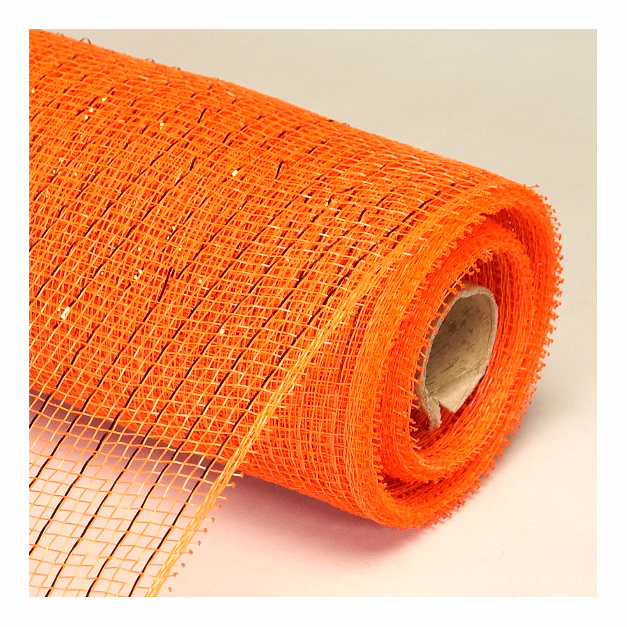 Decorative Poly Mesh Roll with Matching Metallic Stripes - Orange