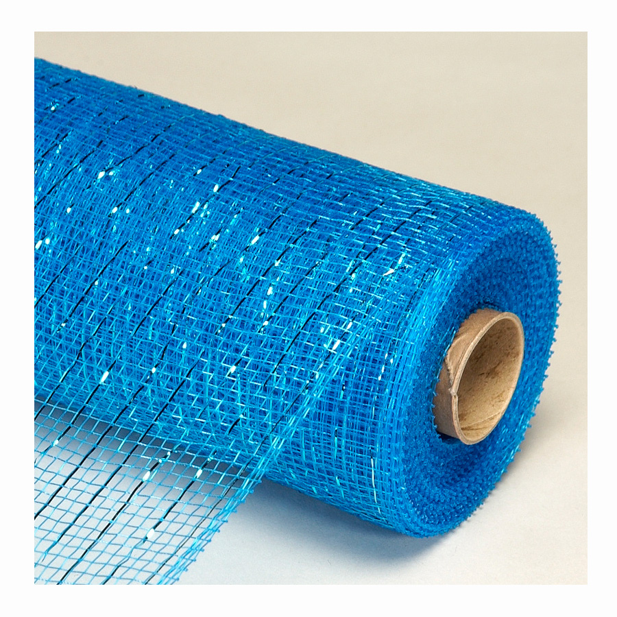 Decorative Poly Mesh Roll with Matching Metallic Stripes - Turquoise