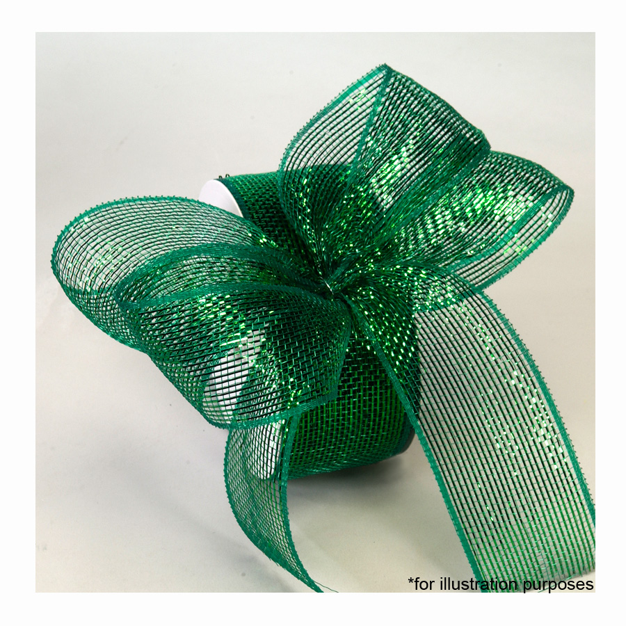 Decorative Poly Mesh Ribbon Roll w/ Full Metallic Foil-Green