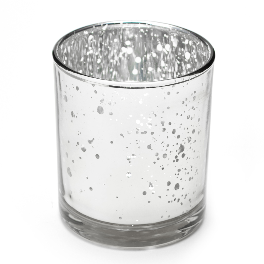 Decorative Mercury Metallic Round Glass Candle Holder 3¼ - Silver
