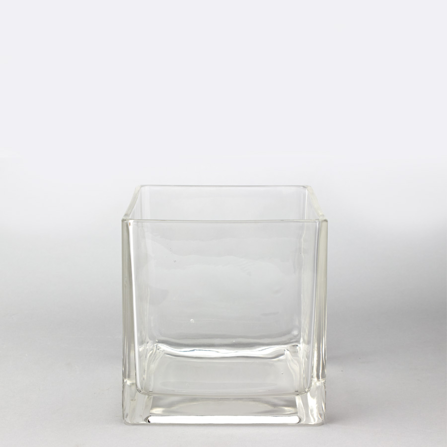 Glass Square Cube Vase 7"
