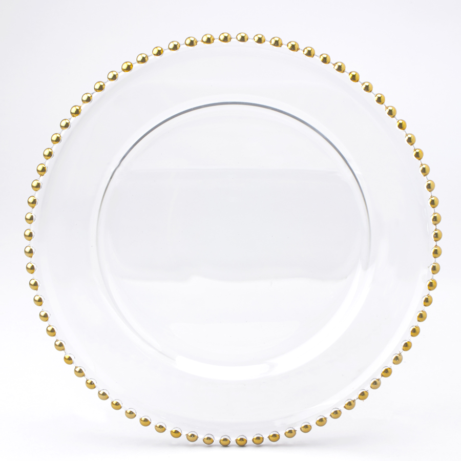 Glass Charger Plate with Beaded Rim 12½" - Gold