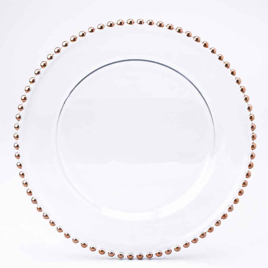 Glass Charger Plate with Beaded Rim 12½" - Rose Gold