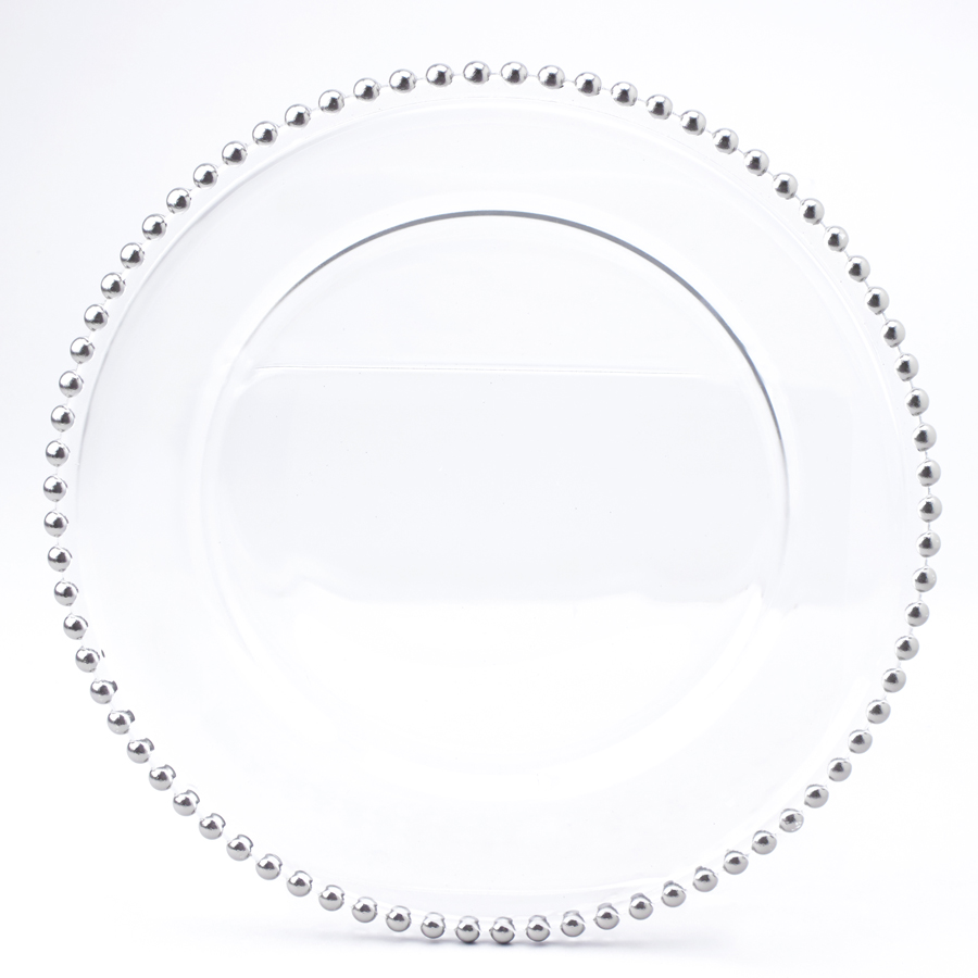 Glass Charger Plate with Beaded Rim 12½" - Silver