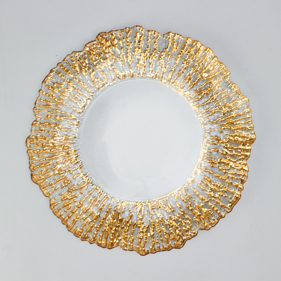 Glass Charger Plate with Floral Rim 13" - Gold