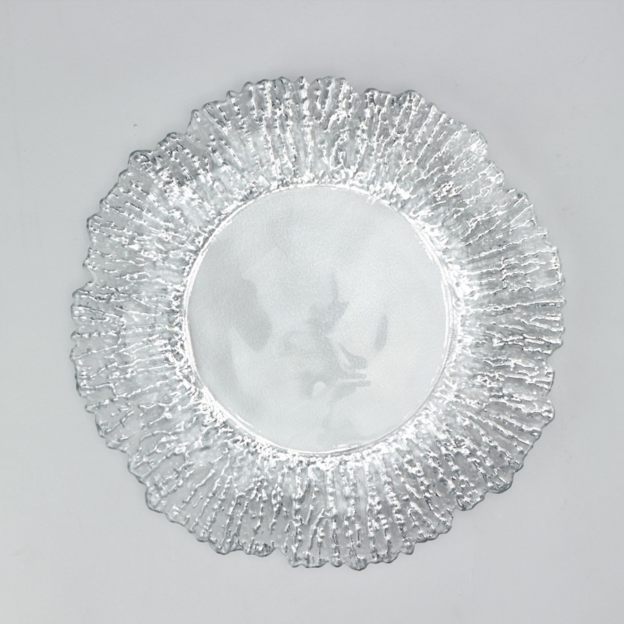 Glass Charger Plate with Floral Rim 13" - Silver