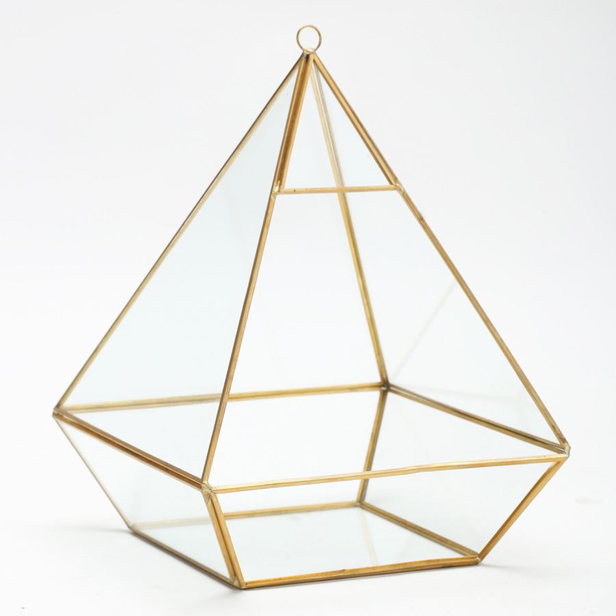 Geometric Pyramid Terrarium Display 11" - Gold