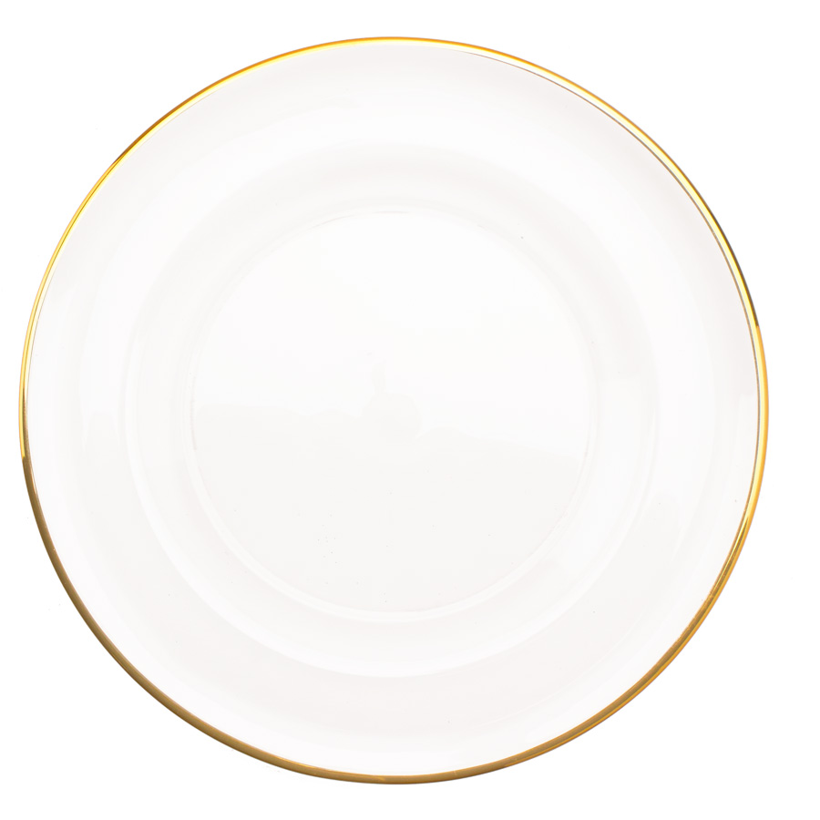 Glass Charger Plate with 0.5 cm Metallic Rim 13" - Gold