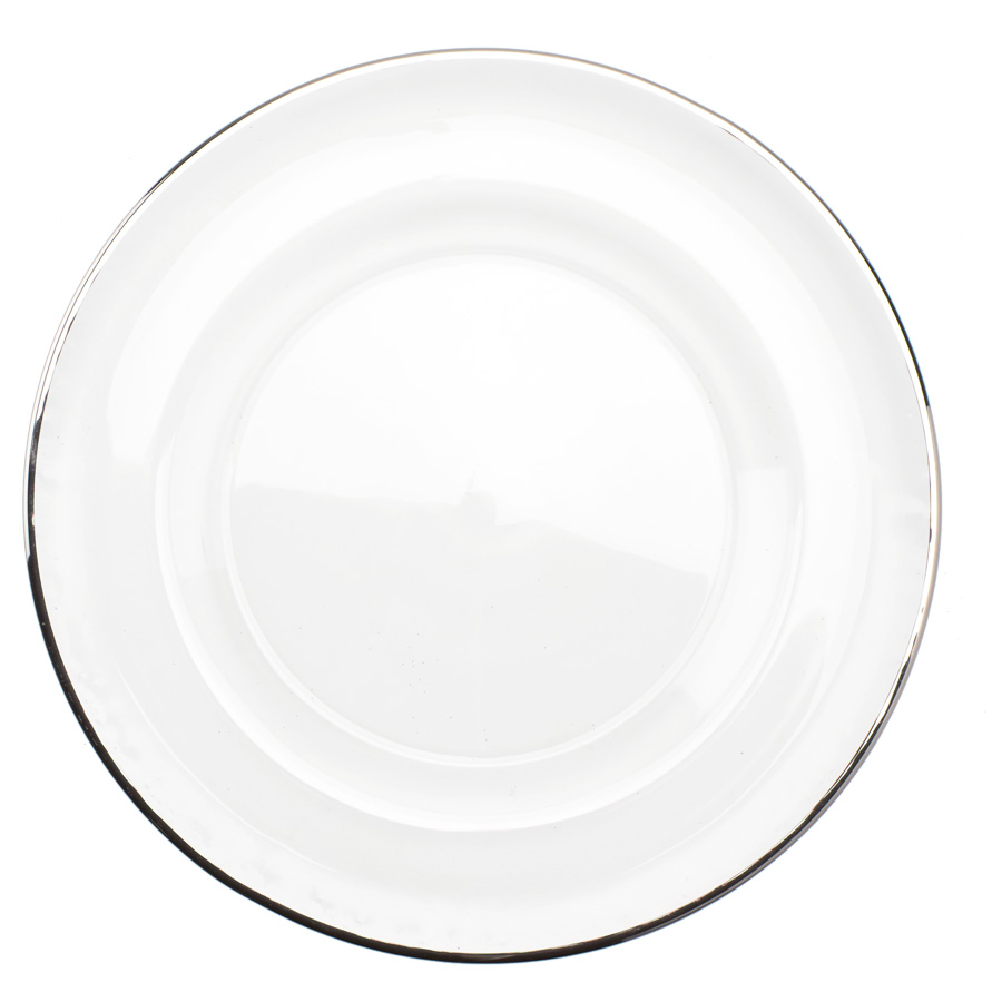 Glass Charger Plate with 0.5 cm Metallic Rim 13" - Silver