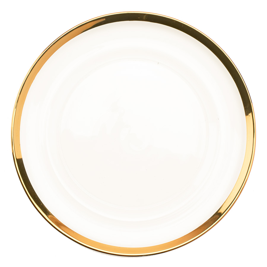 Glass Charger Plate with 1.1 cm Metallic Rim 13" - Gold