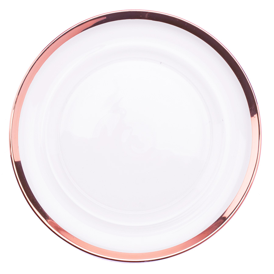Glass Charger Plate with 1.1 cm Metallic Rim 13" - Rose Gold