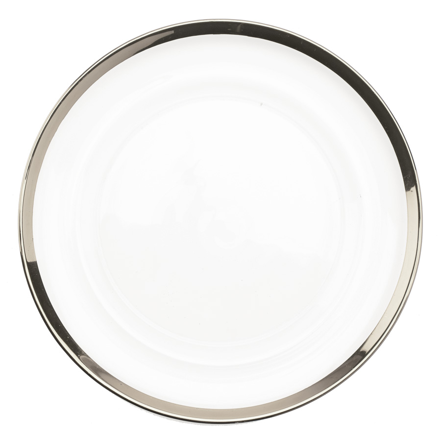 Glass Charger Plate with 1.1 cm Metallic Rim 13" - Silver