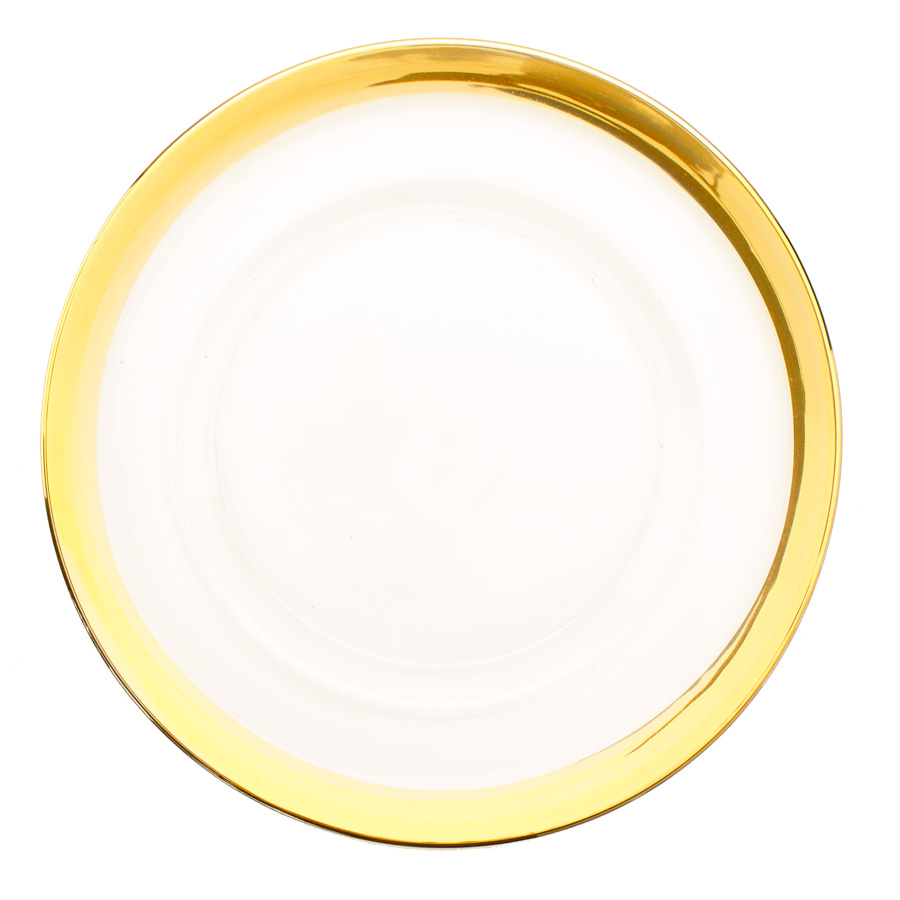 Glass Charger Plate with 2.3 cm Metallic Rim 13" - Gold