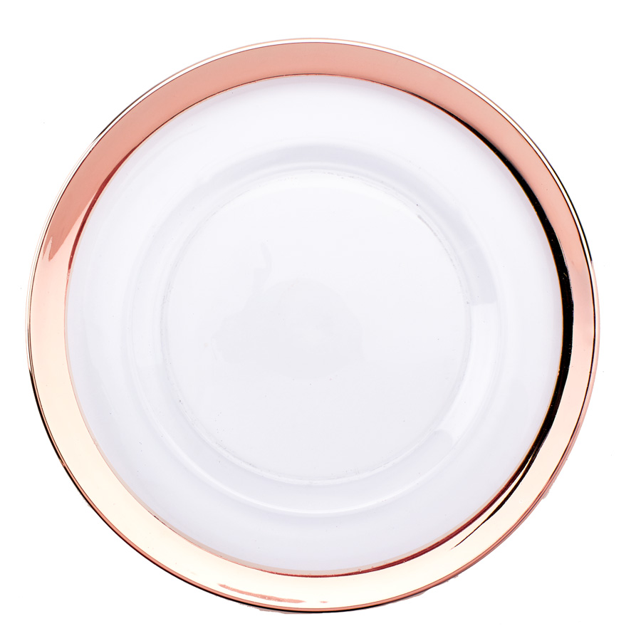Glass Charger Plate with 2.3 cm Metallic Rim 13" - Rose Gold