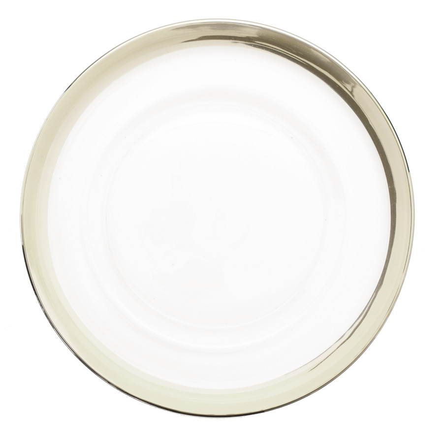 Glass Charger Plate with 2.3 cm Metallic Rim 13" - Silver