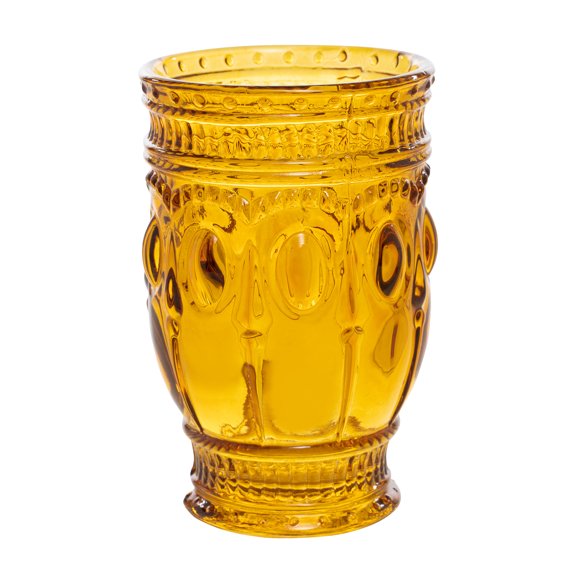 Embossed Glass Cup 5" 10oz 6pc/box - Amber
