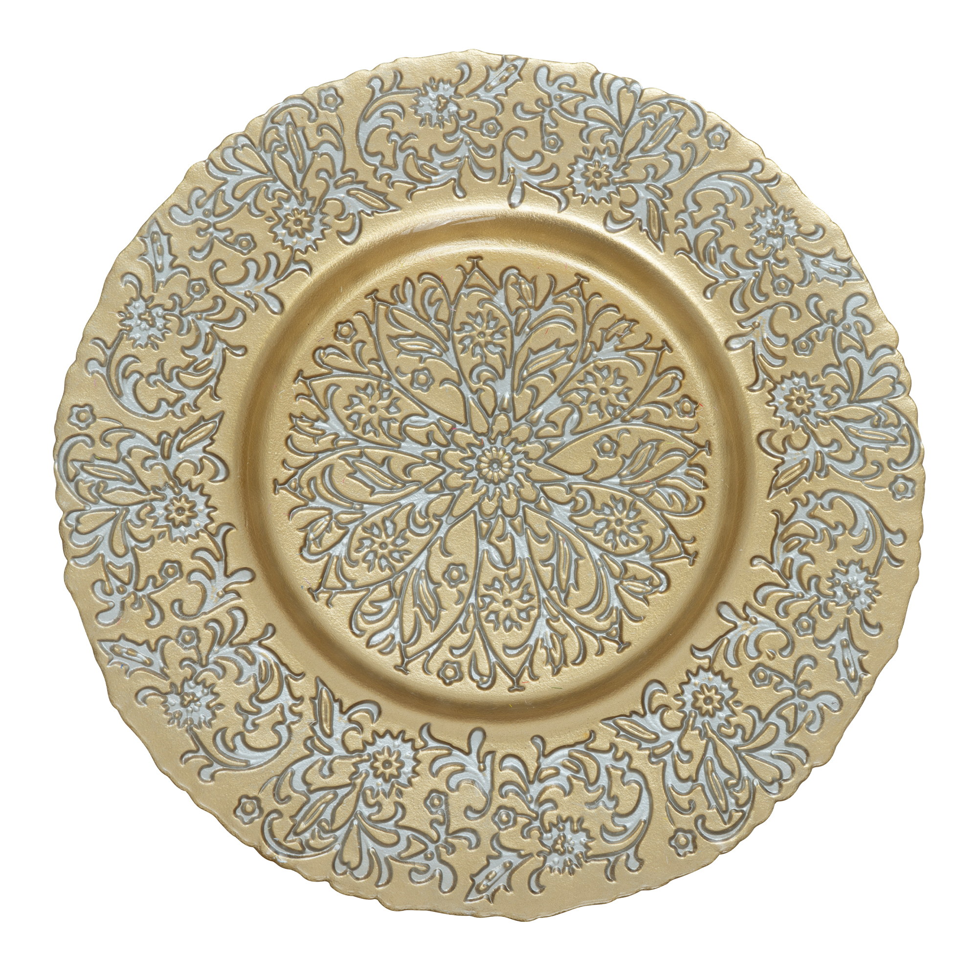 Floral Pattern Glass Charger Plate 13" - Gold