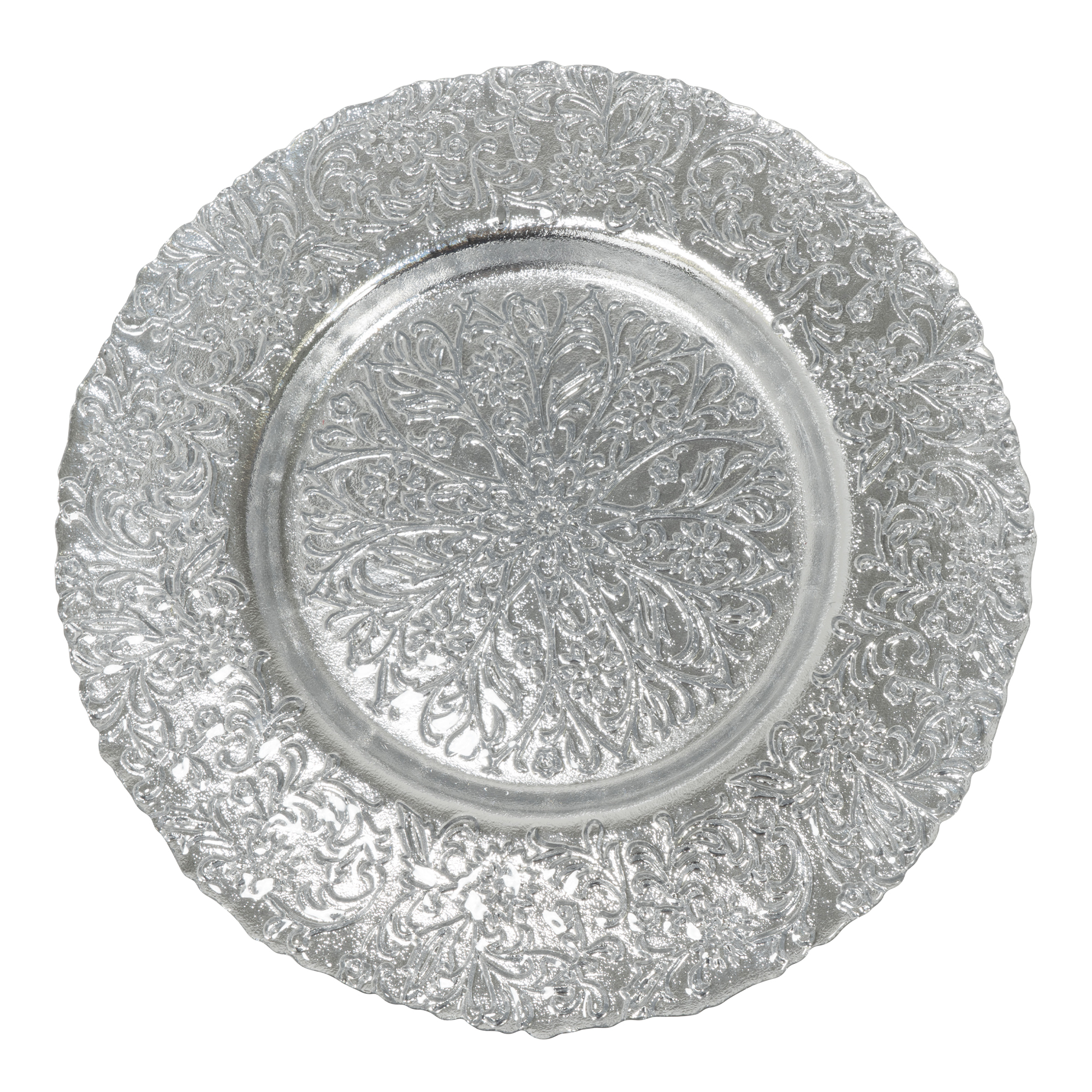 Floral Pattern Glass Charger Plate 13" - Silver
