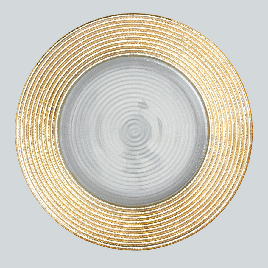 Concentric Circles Glass Charger Plate 13" - Gold