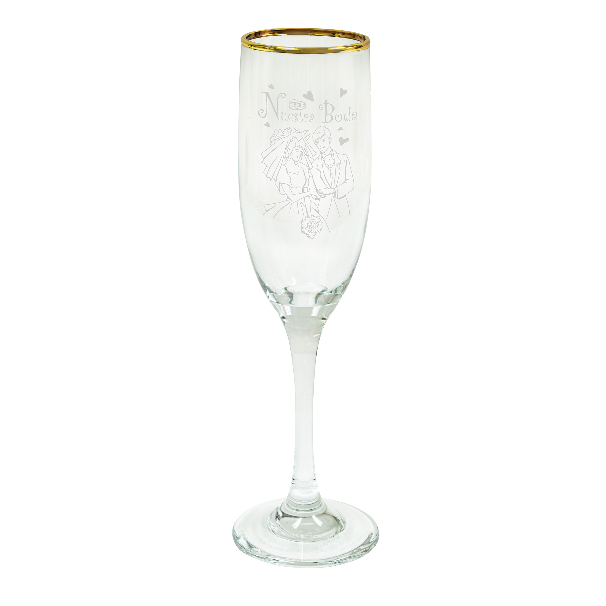 Glass Champagne Flutes Gold Rim- "Nuestra Boda" Set of 6pcs