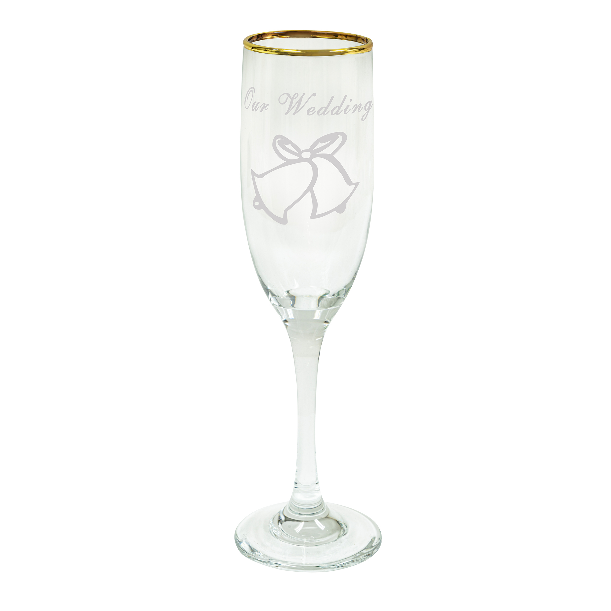 Glass Champagne Flutes Gold Rim- "Our Wedding" Set of 6pcs