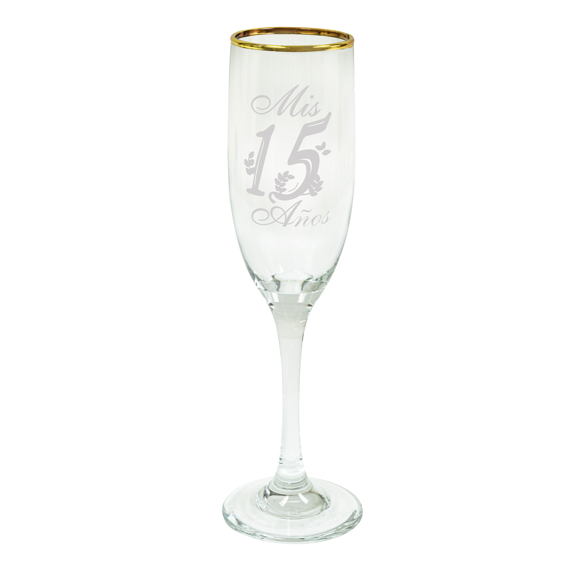 Glass Champagne Flutes Gold Rim- "Mis 15 Años" Set of 6pcs