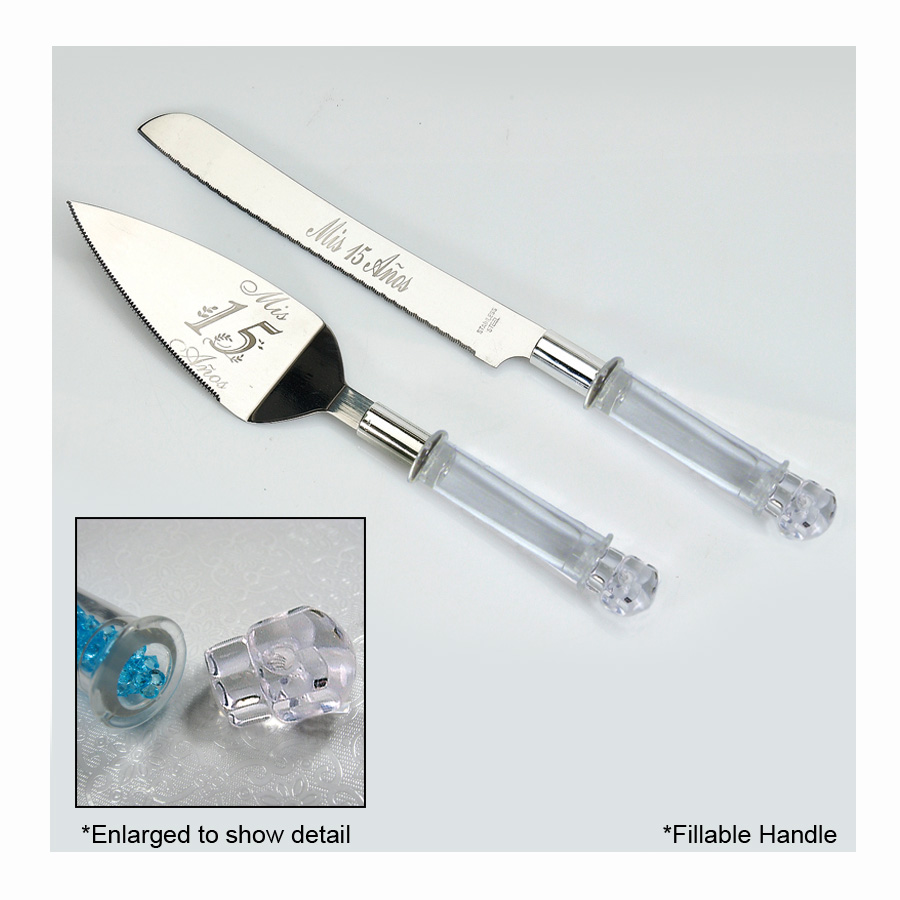 Wedding Knife and Cake Set Mis 15 Anos, Fillable Handle