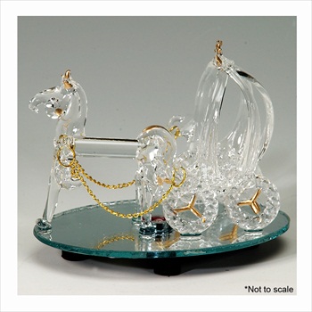 Lighted Crystal Glass Horse with Glass Carriage on Mirrored B